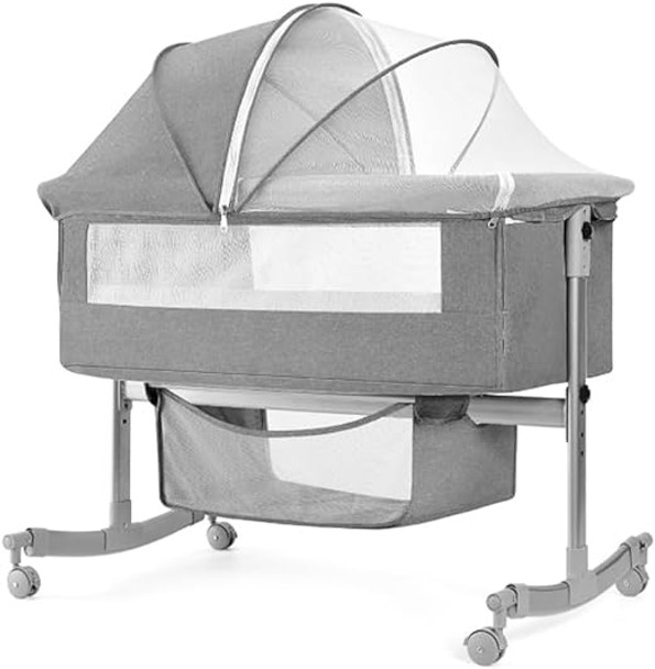UIUWOO BEDSIDE CRIB, 3 IN 1 BASSINET BABY CRADLE ADJUSTABLE HEIGHT - GRAY UIUWOO BEDSIDE CRIB, 3 IN 1 BASSINET BABY CRADLE ADJUSTABLE HEIGHT - GRAY