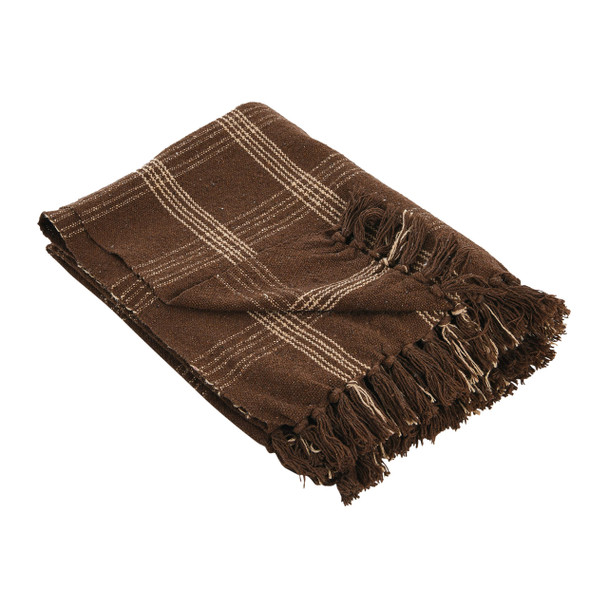 Creative Co-Op Recycled Cotton Blend Throw Blanket with Fringe, Brown Plaid Creative Co-Op Recycled Cotton Blend Throw Blanket with Fringe, Brown Plaid