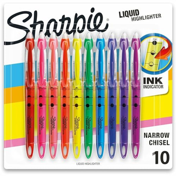 SHARPIE LIQUID HIGHLIGHTERS CHISEL TIP ASSORTED COLORS 10 COUNT - ASSORTED New SHARPIE LIQUID HIGHLIGHTERS CHISEL TIP ASSORTED COLORS 10 COUNT - ASSORTED New