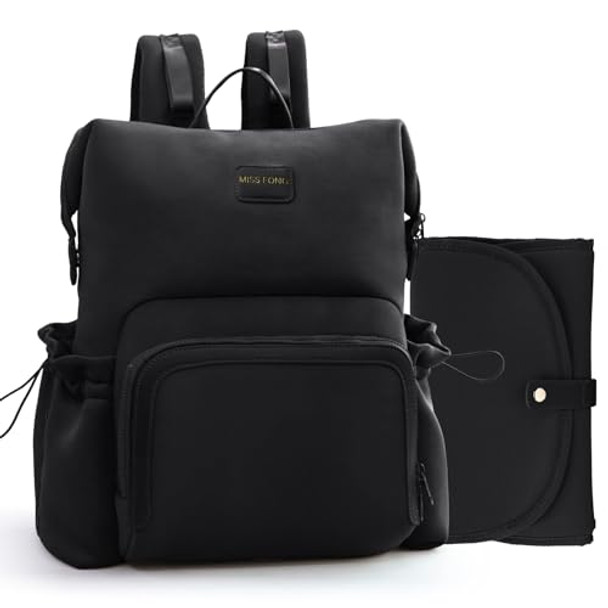 MISS FONG DIAPER BAG BACKPACK BABY DIAPER BAG NEOPRENE BAG - BLACK MISS FONG DIAPER BAG BACKPACK BABY DIAPER BAG NEOPRENE BAG - BLACK
