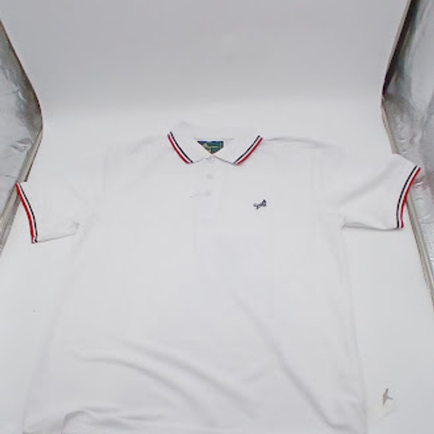 TIGER WOLF MEN'S THREE BUTTON POLO - SIZE: MEN M - WHITE/BLACK/RED TIGER WOLF MEN'S THREE BUTTON POLO - SIZE: MEN M - WHITE/BLACK/RED