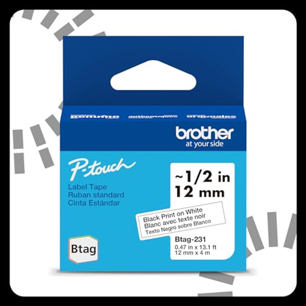 BROTHER P-TOUCH BTAG BTAG231 BLACK ON WHITE LABEL TAPE 1/2IN BY 13.1FT New BROTHER P-TOUCH BTAG BTAG231 BLACK ON WHITE LABEL TAPE 1/2IN BY 13.1FT New