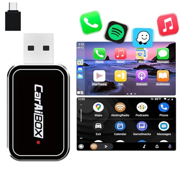 BVICNG 2 IN 1 WIRELESS CARPLAY ADAPTER & ANDROID AUTO WIRELESS 5.0 - BLACK