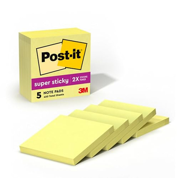 POST-IT SUPER STICKY NOTES, 5 STICKY NOTE PADS 3 X 3 IN. - YELLOW New POST-IT SUPER STICKY NOTES, 5 STICKY NOTE PADS 3 X 3 IN. - YELLOW New
