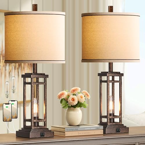 RottoGoon 27.5" Tall Farmhouse Table Lamps (Set of 2) - Bronze New