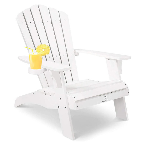 QOMOTOP WEATHERPROOF POLY LUMBER OVERSIZED ADIRONDACK CHAIR CUP HOLDER - WHITE