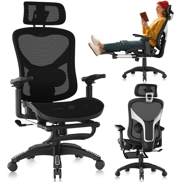 NEXHUT ERGONOMIC OFFICE CHAIR MESH DESK CHAIR WITH FOOTREST NH1180 - BLACK