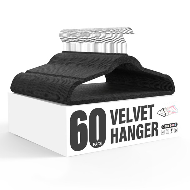 SIMPLE DELUXE VELVET HANGERS WITH SHOULDER NOTCHES SPACE SAVING -BLACK New SIMPLE DELUXE VELVET HANGERS WITH SHOULDER NOTCHES SPACE SAVING -BLACK New