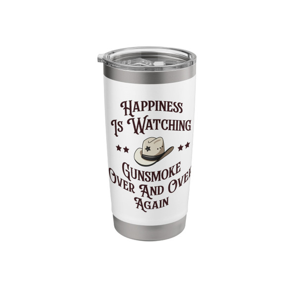 HAPPINESS IS WATCHING GUNSMOKE OVER COWBOY STAINLESS STEEL INSULATED TUMBLER HAPPINESS IS WATCHING GUNSMOKE OVER COWBOY STAINLESS STEEL INSULATED TUMBLER