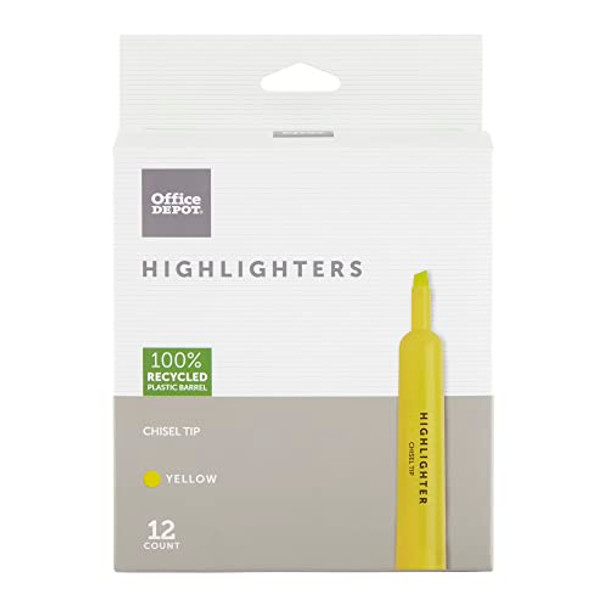 OFFICE DEPOT CHISEL-TIP HIGHLIGHTER, FLUORESCENT YELLOW, 12 PACK OF 12 New OFFICE DEPOT CHISEL-TIP HIGHLIGHTER, FLUORESCENT YELLOW, 12 PACK OF 12 New