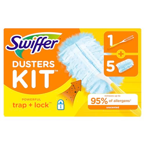 SWIFFER DUSTERS STARTER KIT, KIT INCLUDES 1 HANDLE AND 5 DUSTERS - LIGHT BLUE New