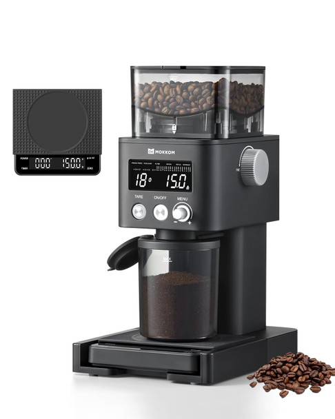 MOKKOM Coffee Grinder with Removable Coffee Scale via Bluetooth Connectivity