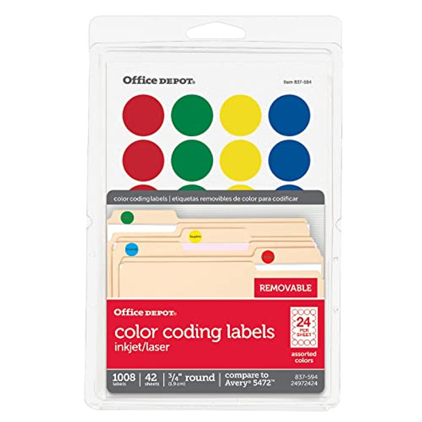 OFFICE DEPOT REMOVABLE ROUND COLOR-CODING LABELS, 3/4IN. DIAMETER, 1,008 - MULTI New OFFICE DEPOT REMOVABLE ROUND COLOR-CODING LABELS, 3/4IN. DIAMETER, 1,008 - MULTI New