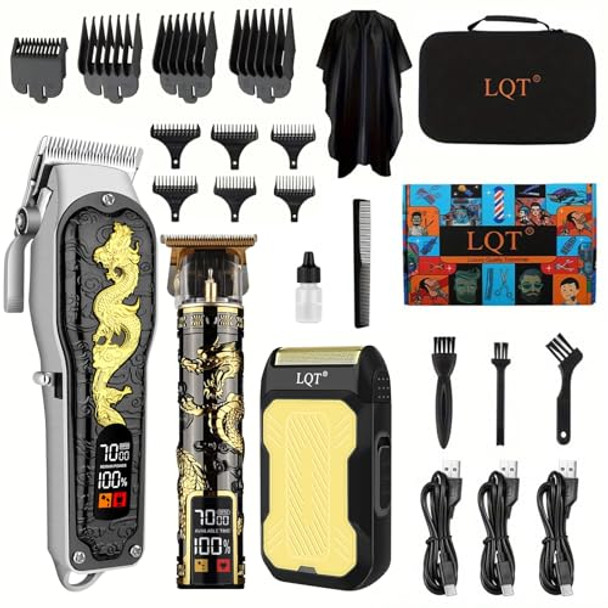LQT HAIR CLIPPERS 3-PIECE MEN'S PROFESSIONAL CORDLESS HAIRCUTTING - GOLD/BLACK
