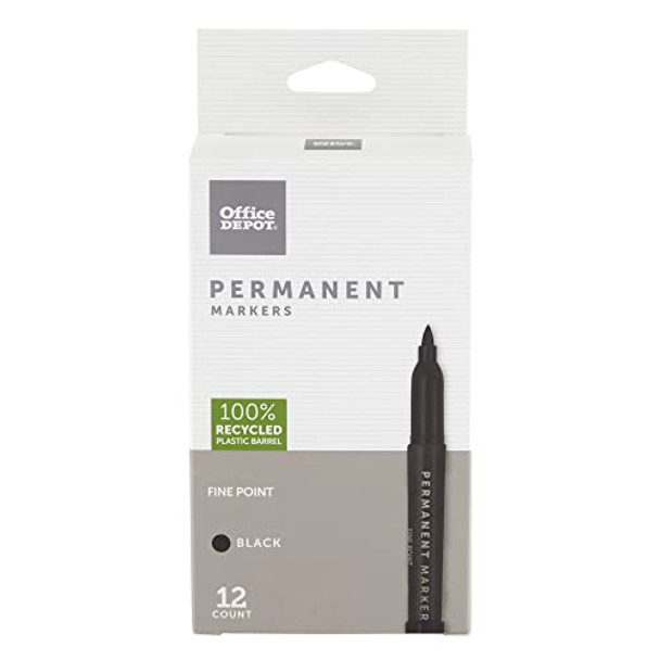 OFFICE DEPOT 100% RECYCLED PERMANENT MARKERS, FINE POINT, BLACK 12PK OD88669 New OFFICE DEPOT 100% RECYCLED PERMANENT MARKERS, FINE POINT, BLACK 12PK OD88669 New