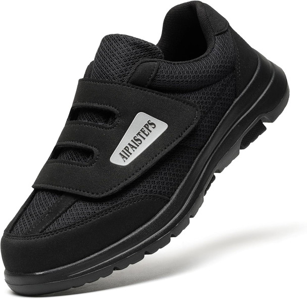 AIPAISTEPS MENS DIABETIC SHOES HOOK&LOOP STRAP SHOESWIDE NON-SLIP 8 XW - BLACK New
