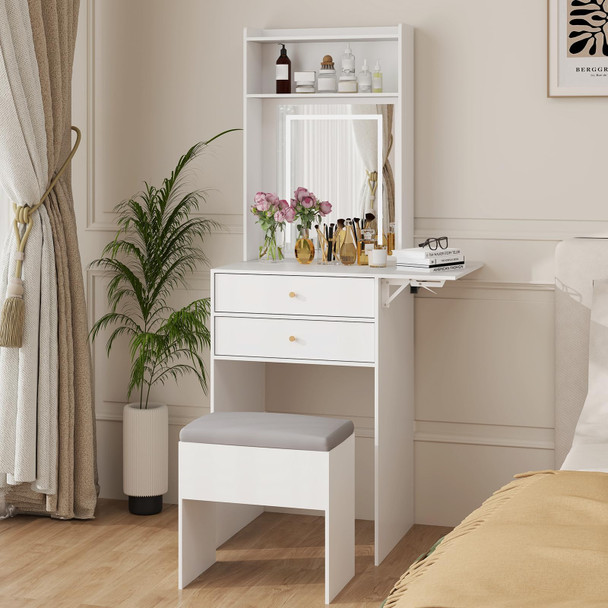 ARTETHYS Small Vanity Desk Set with 3 Adjustable Lighted Mirror and Storage ARTETHYS Small Vanity Desk Set with 3 Adjustable Lighted Mirror and Storage