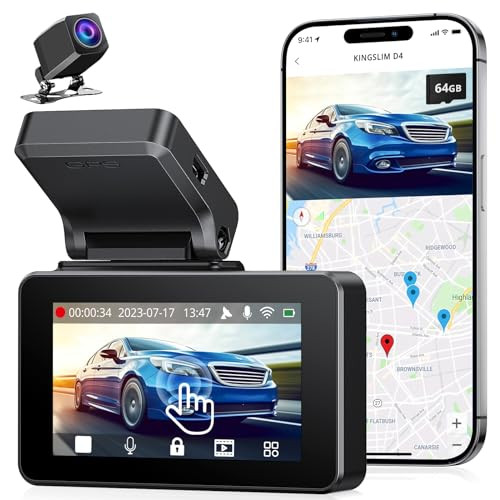 KINGSLIM DASH CAM FRONT AND REAR 4K CAR CAMERA 3 INCH TOUCHSCREEN - BLACK