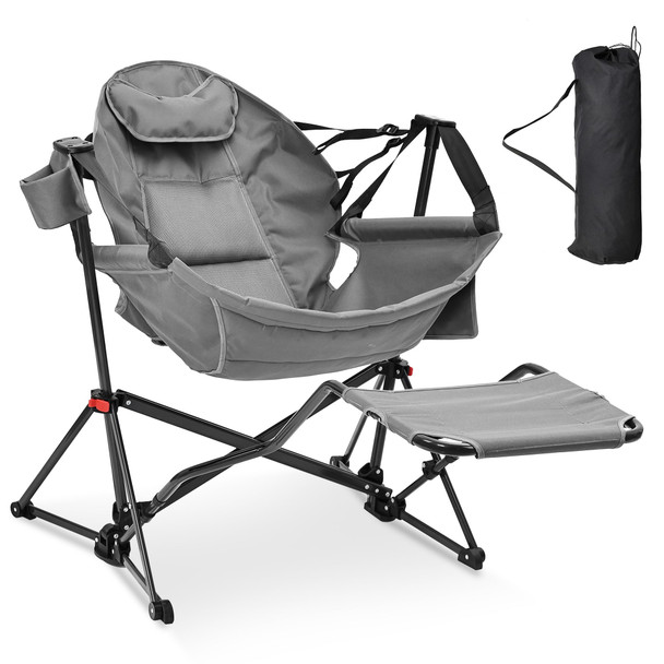 AINFOX Hammock Camping Chair Footrest Foldable Portable Rocking Chair - Grey