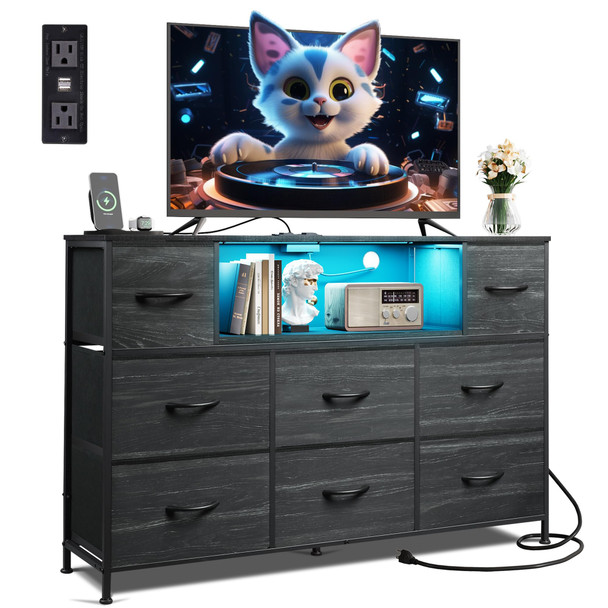 WLIVE BLACK TV STAND 45 50 55 INCH TV LIGHTS CHARGING ASNG114 - CHARCOAL BLACK