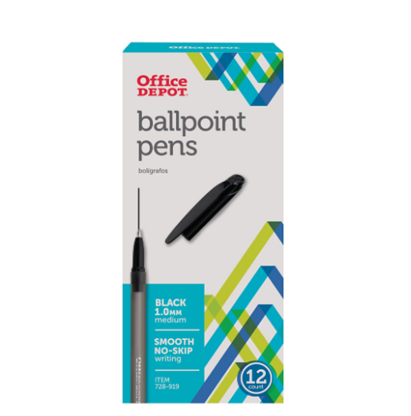 OFFICE DEPOT BRAND TINTED BALLPOINT STICK PENS POINT 1.0 MM PACK OF 12 - BLACK New OFFICE DEPOT BRAND TINTED BALLPOINT STICK PENS POINT 1.0 MM PACK OF 12 - BLACK New