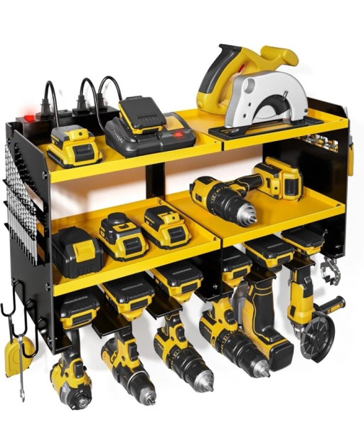 SPAMPUR POWER TOOL ORGANIZER CHARGING STATION 6 DRILL HOLDERS - BLACK/YELLOW