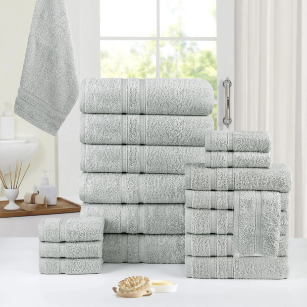 BIBB HOME 18 PIECE ZERO TWIST EGYPTIAN COTTON TOWEL SET - SILVER BIBB HOME 18 PIECE ZERO TWIST EGYPTIAN COTTON TOWEL SET - SILVER