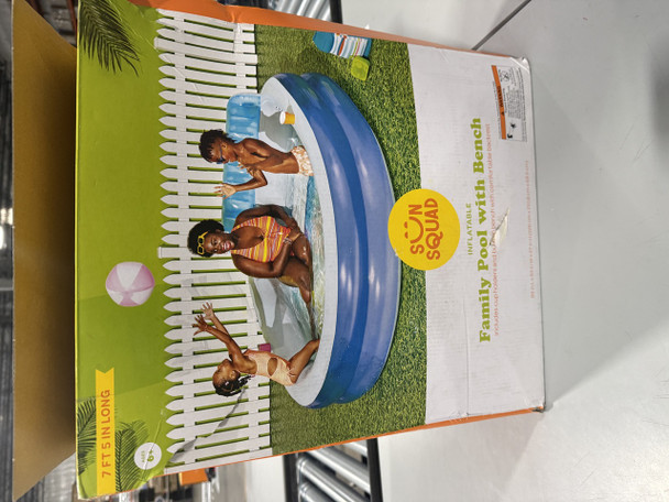 SUN SQUAD FAMILY POOL WITH BENCH 140 GALLON OVAL KIDDIE POOL PVC LINER, AGES 6+