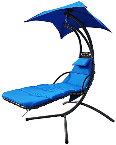 BALANCEFROM HANGING CURVED CHAISE LOUNGE SWING CHAIR CUSHION PILLOW - BLUE