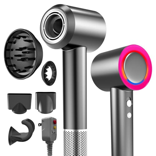 USKOWO HAIR DRYER 1800W BLOW DRYER 160,000 RPM HIGH-SPEED MOTOR - SILVER/GREY