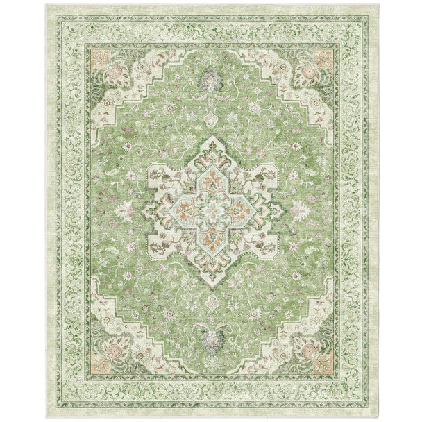 MARSAIL 8X10 MACHINE WASHABLE AREA RUG, SOFT & SLIP-RESISTANT - GREEN