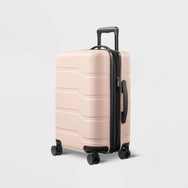 OPEN STORY HARDSIDE CARRY ON SPINNER SUITCASE - PINK New