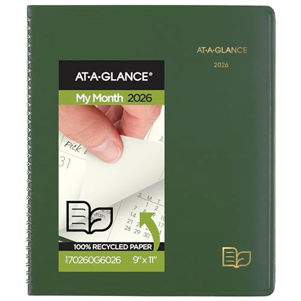AT-A-GLANCE 2026 PLANNER MONTHLY 9" X 11" LARGE RECYCLED GREEN 70260G6026 New