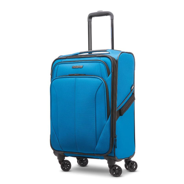 AMERICAN TOURISTER PHENOM SOFTSIDE CARRY ON SPINNER SUITCASE SOLID LUGGAGE, BLUE