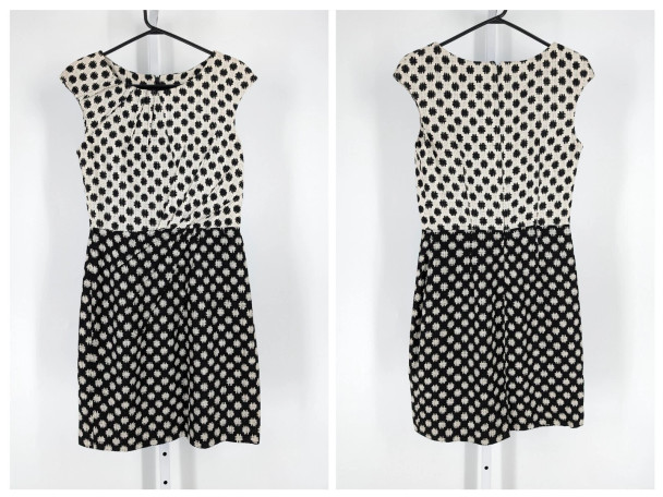 OSCAR DE LA RENTA PRE FALL RUNWAY RAW SILK WEAVE KNIT DRESS SIZE 4 - BLACK/WHITE New