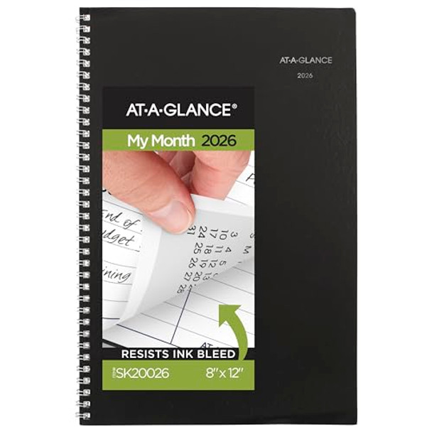 AT-A-GLANCE 2026 PLANNER, MONTHLY 8" X 12" LARGE DAYMINDER SK20026 - BLACK New