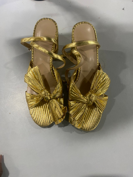 MICIFA WOMEN'S BOW KNOT ANKLE STRAP OPEN TOE HIGH BLOCK SANDAL - GOLD