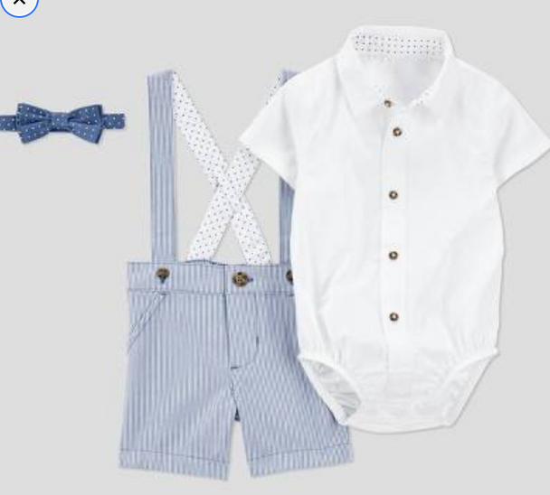 CARTER'S JUST ONE YOU BABY BOY'S STRIPED SUSPENDER SHORTALLS - SIZE 9M - BLUE New
