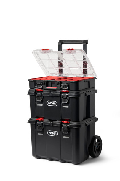KETER STACK-N-ROLL MODULAR TOOLS ORGANIZER 3 PIECE TOOL BOX - BLACK/RED New