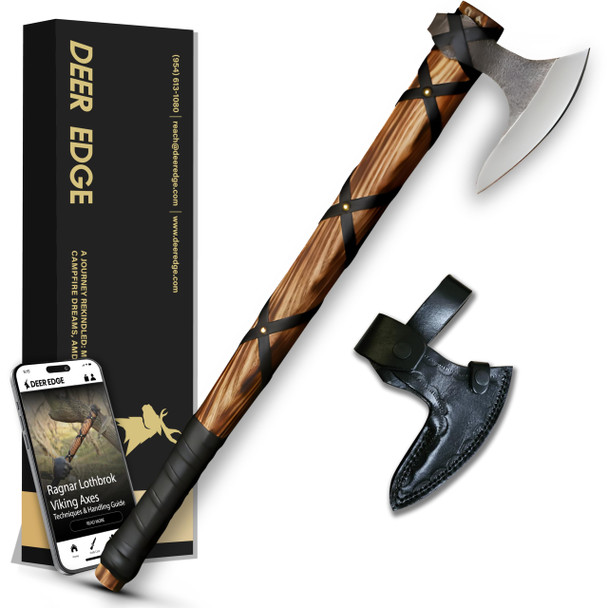 DEER EDGE VIKING AXE OF RAGNAR LOTHBROK HAND FORGED AXE LEATHER - BLACK