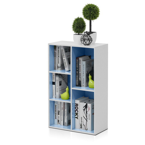 FURINNO LUDER 5-CUBE BOOKSHELF, REVERSIBLE BOOKCASE, 9.4" x 19.5" x 31.5" - BLUE