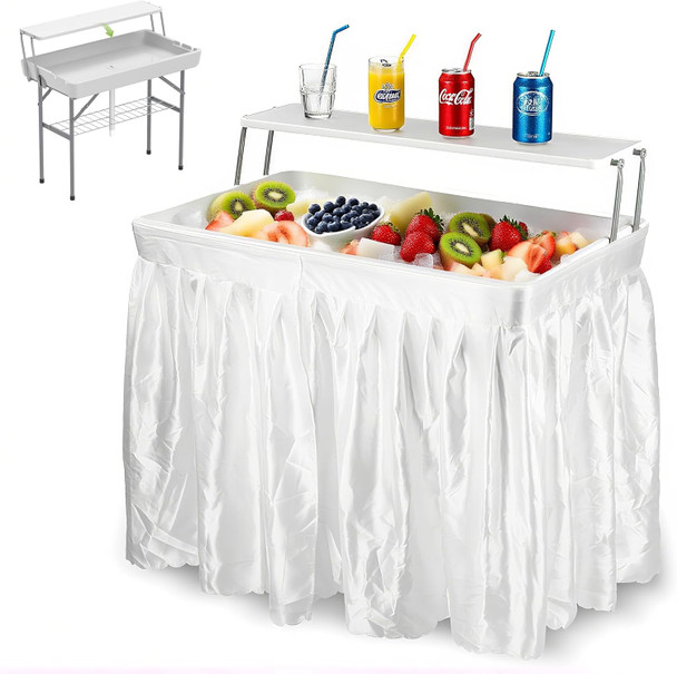 GENERIC FOLDING PARTY ICE COOLER TABLE WITH EXTRA STORAGE SHELF PORTABLE - WHITE