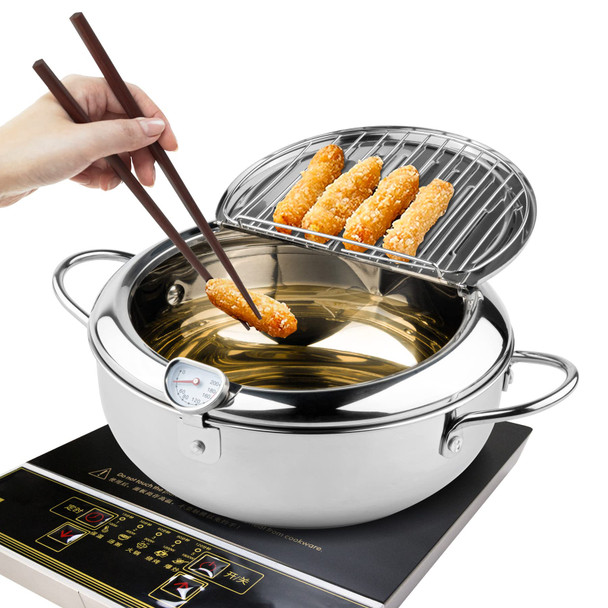 KERILYN DEEP FRYER POT 9.4”/3.4L TEMPURA FRYING POT W/LID 304 STAINLESS STEEL
