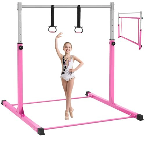 SAFLY FUN GYMNASTICS BAR FOR KIDS AGES 3-15 FOR HOME WY-01 - STEADY STEEL ‎PINK