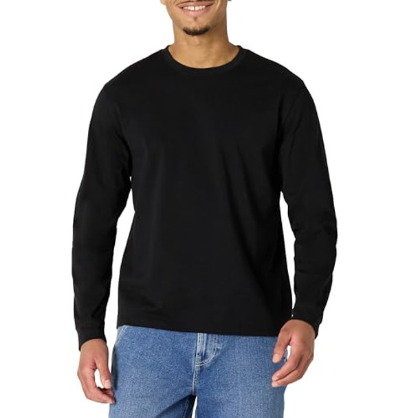 AMAZON ESSENTIALS MENS HEAVYWEIGHT RELAXED FIT LONG SLEEVE T-SHIRT - BLACK - XL New
