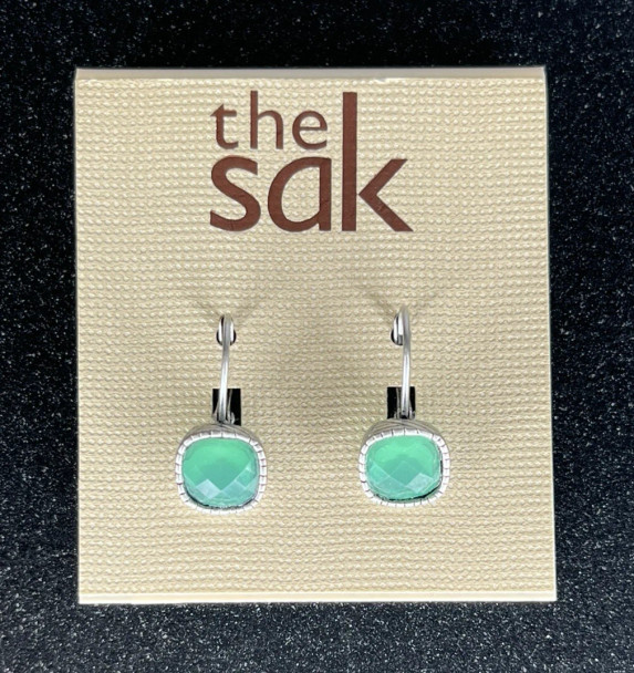 THE SAK CUSHION STONE LEVERBACK DANGLE EARRINGS NWT WOMENS - SILVER & AQUA