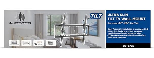 AUDSTER ULTRA SLIM TILT TV WALL MOUNT FITS MOS 27"- 85" FLAT TVS UST3785 - BLACK