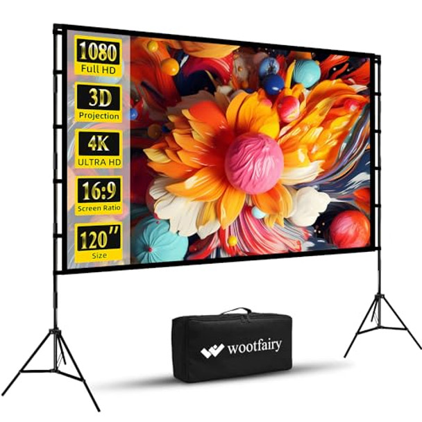 Wootfairy Projector Screen and Stand, 120" Foldable and Portable Projection