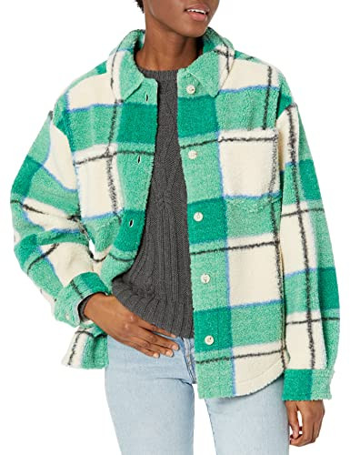 SJB10043 Bandier Sincerely Jules X Aspen Sherpa Jacket Medium Green Plaid New
