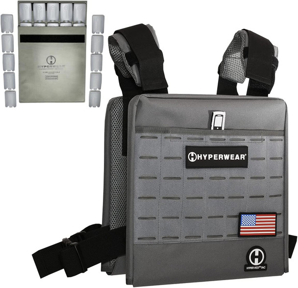 HYPERWEAR TAC HYPER VEST, ADJUSTABLE 20LB WEIGHT VEST - GRAY
